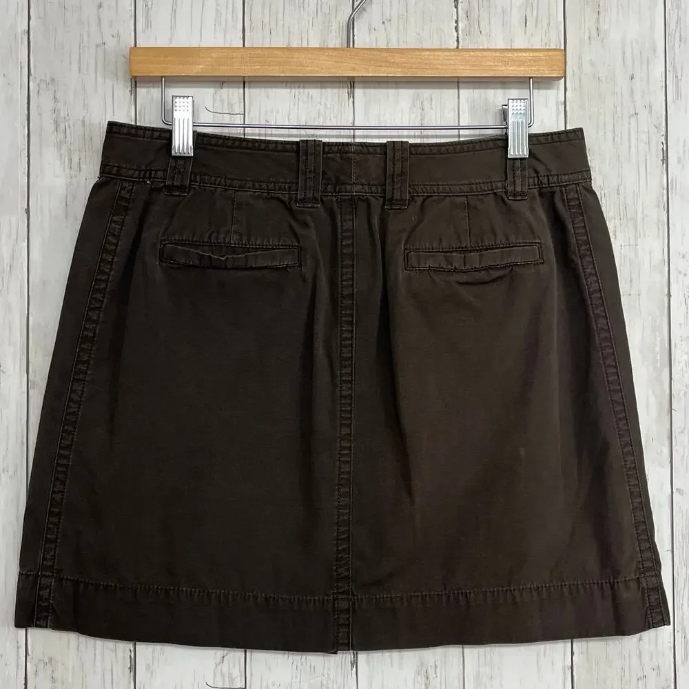 J. Crew Brown Cotton Button Front Mini Skirt 6 Y2K Summer 2007 Preppy Office